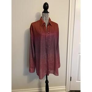 Oseree metallic ombre purple and orange button up